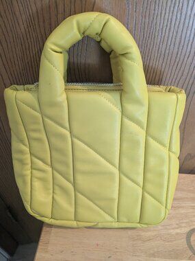 Zara Quilted‎ Midi Tote Hand Bag/Crossbody Zip Faux Leather-Lime Green/Yellow